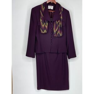 Kasper for ASL Women Skirt Suit 14 2pc Purple Scarf Blazer Pencil Skirt Set